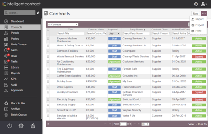 screenshot of RLDatix Contract Lifecycle Management